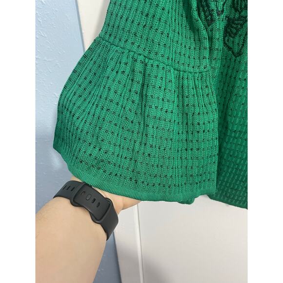 Ming Wang Cardigan Sweater XS Green Floral Embroidered Ruffled Sleeve Preppy NWT - Picture 4 of 6